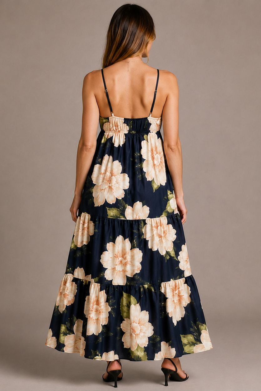 Women's Maternity Maxi Dress – Floral Tiered Empire Waist