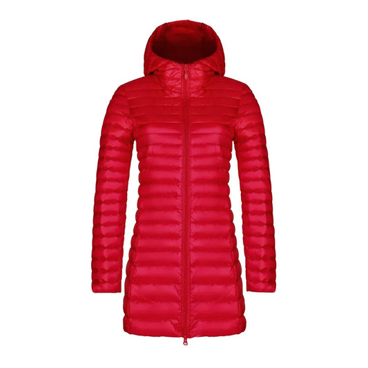 Women's Quilted Puffer Coat – Hooded Slim Mid-Length