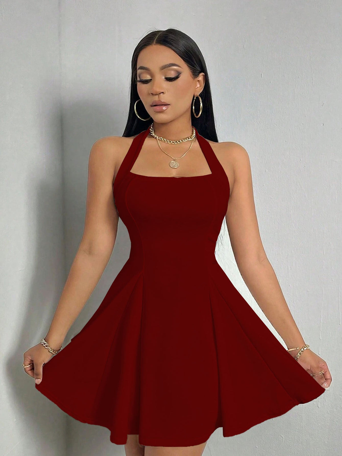 Women's Halter Mini Dress – Sleeveless A-Line Cut