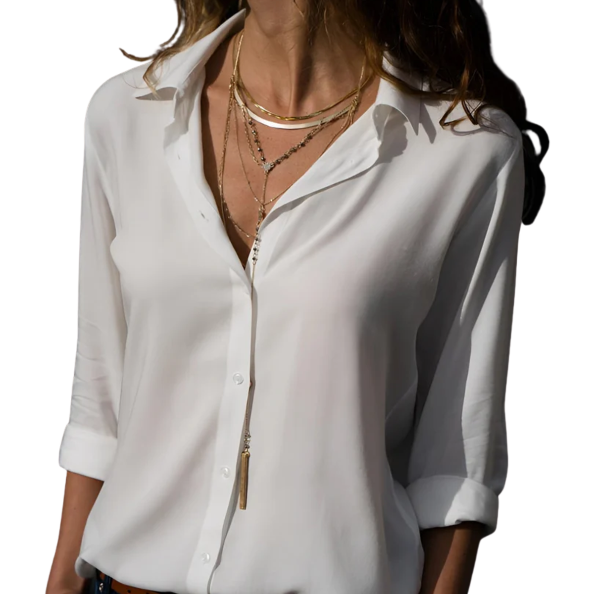 Women's Fluid V-Neck Shirt – Buttoned Long Sleeves