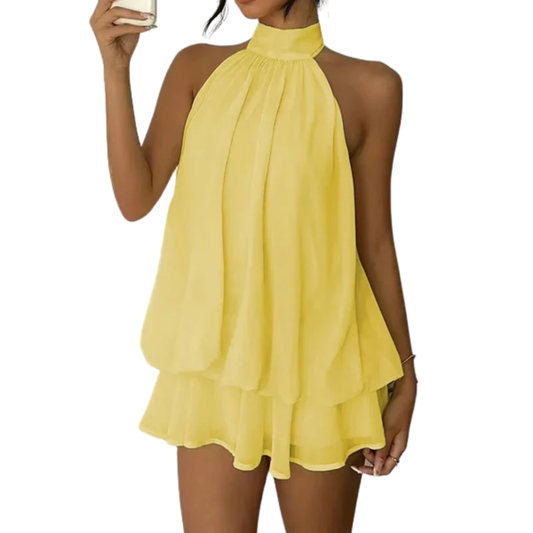 Women's Tiered Ruffle Mini Dress – Halter Open Back