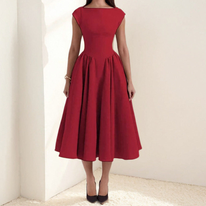 Women's Open Back Midi Dress – Fitted Waist A-Line