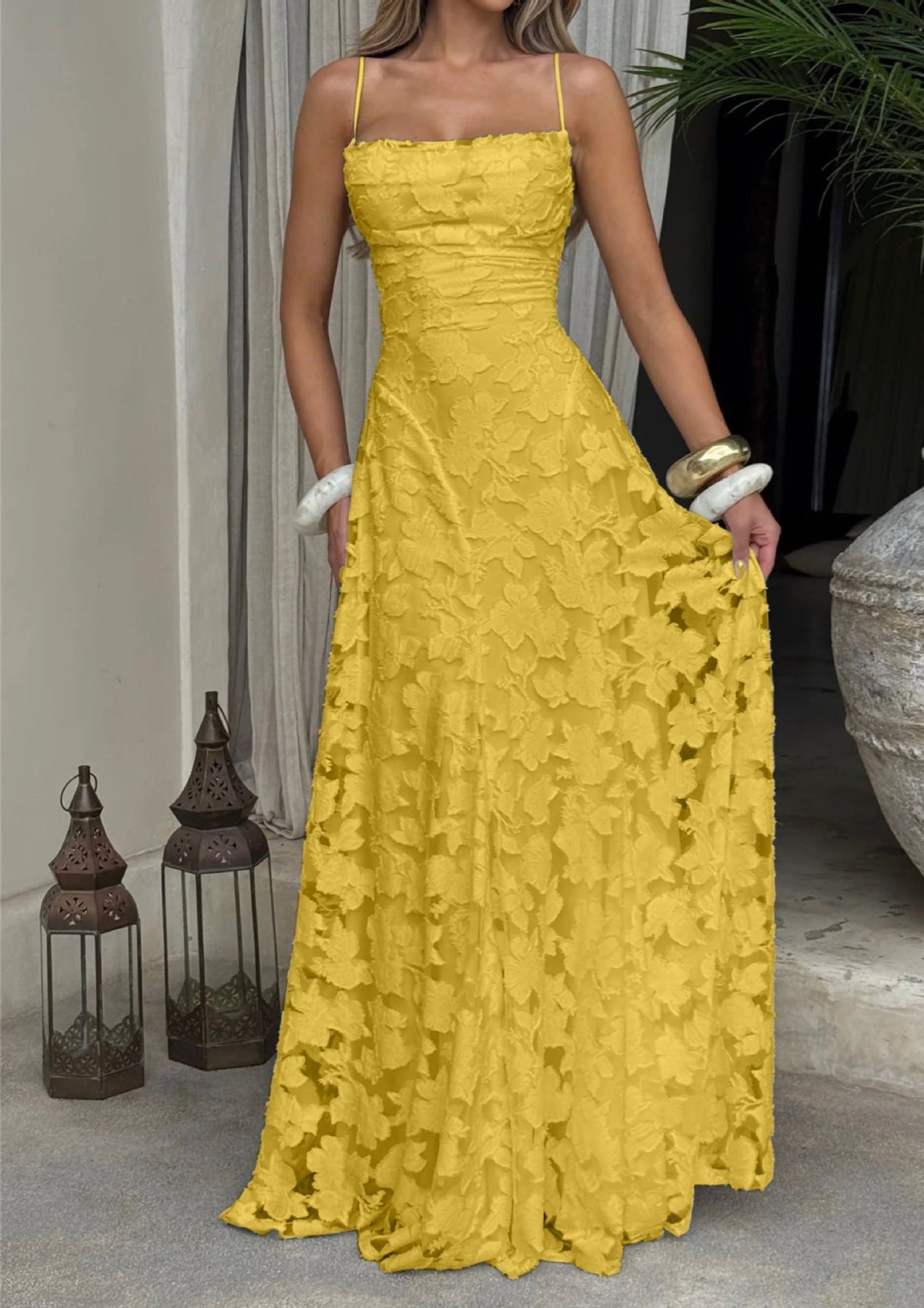 Women's Lace Maxi Dress – Fine Strap Floor Length