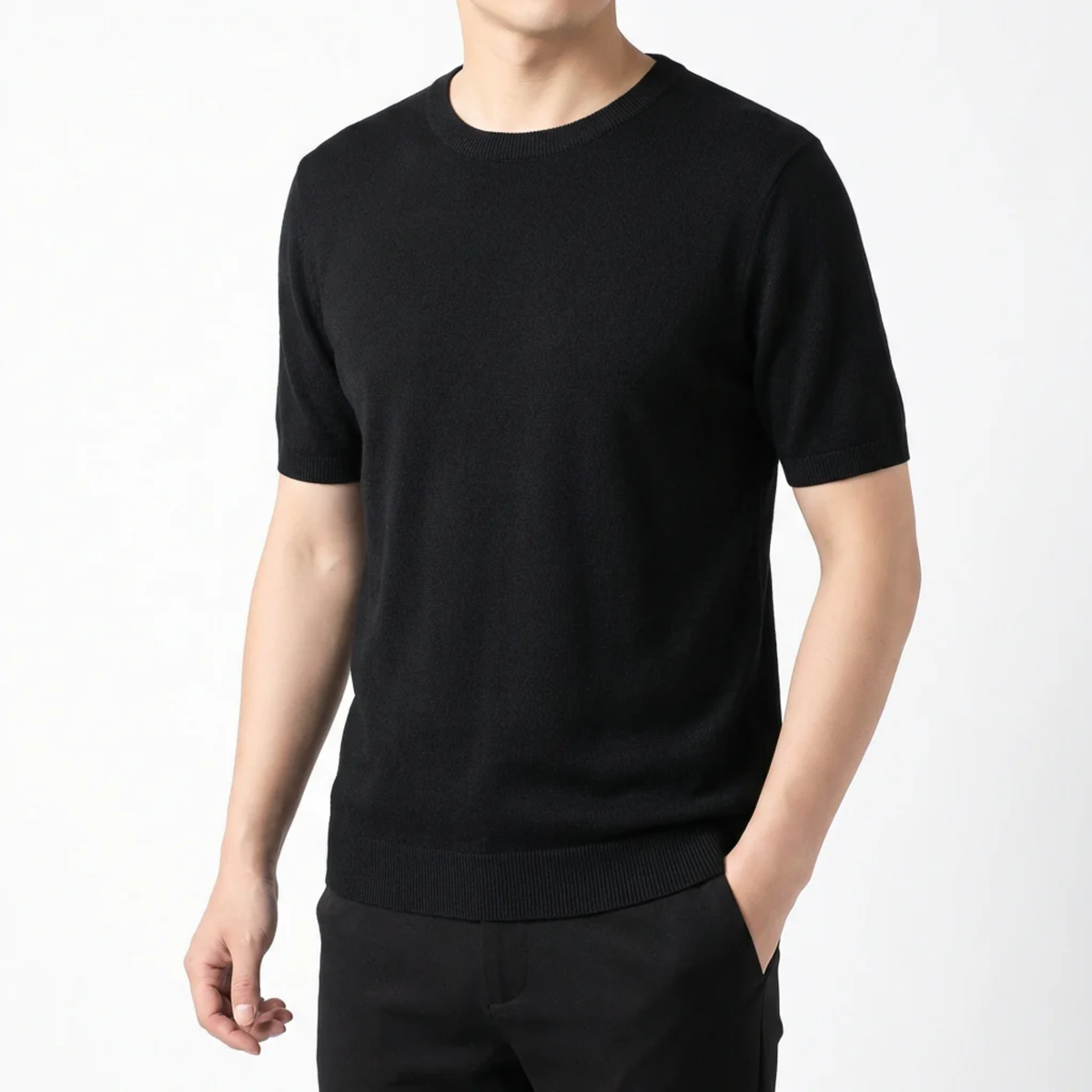 Men's Fine Knit T-Shirt – Relaxed Straight Crew Neck