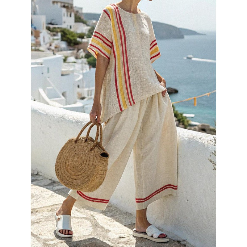 Women's Printed Two-Piece Pant Set – Wide-Leg Woven