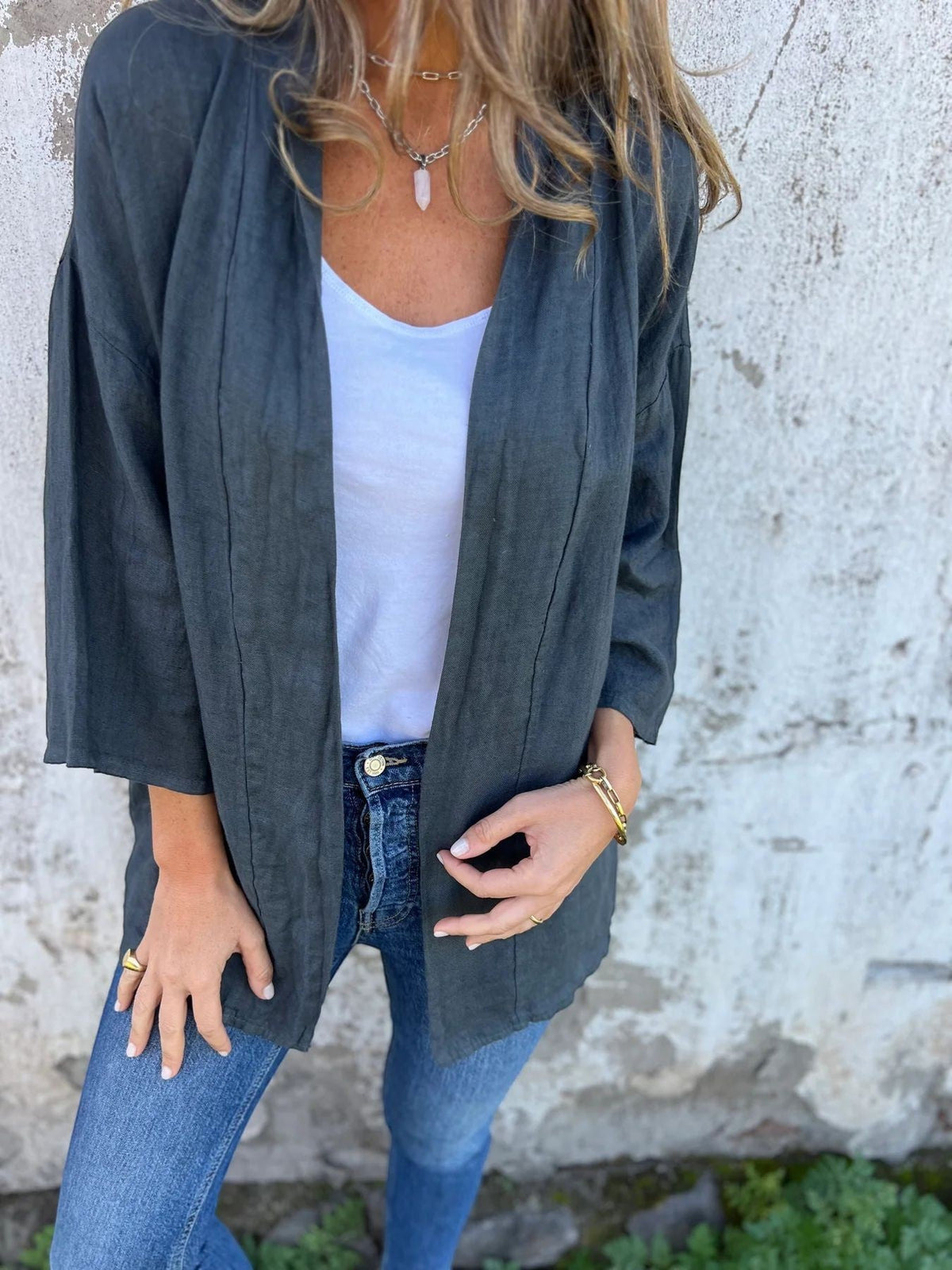 Women's Open-Front Cardigan – Three-Quarter Sleeve