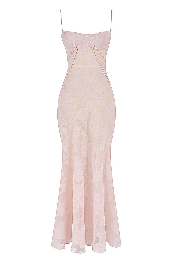 Women's Strappy Maxi Dress – Embroidered Flared Hem