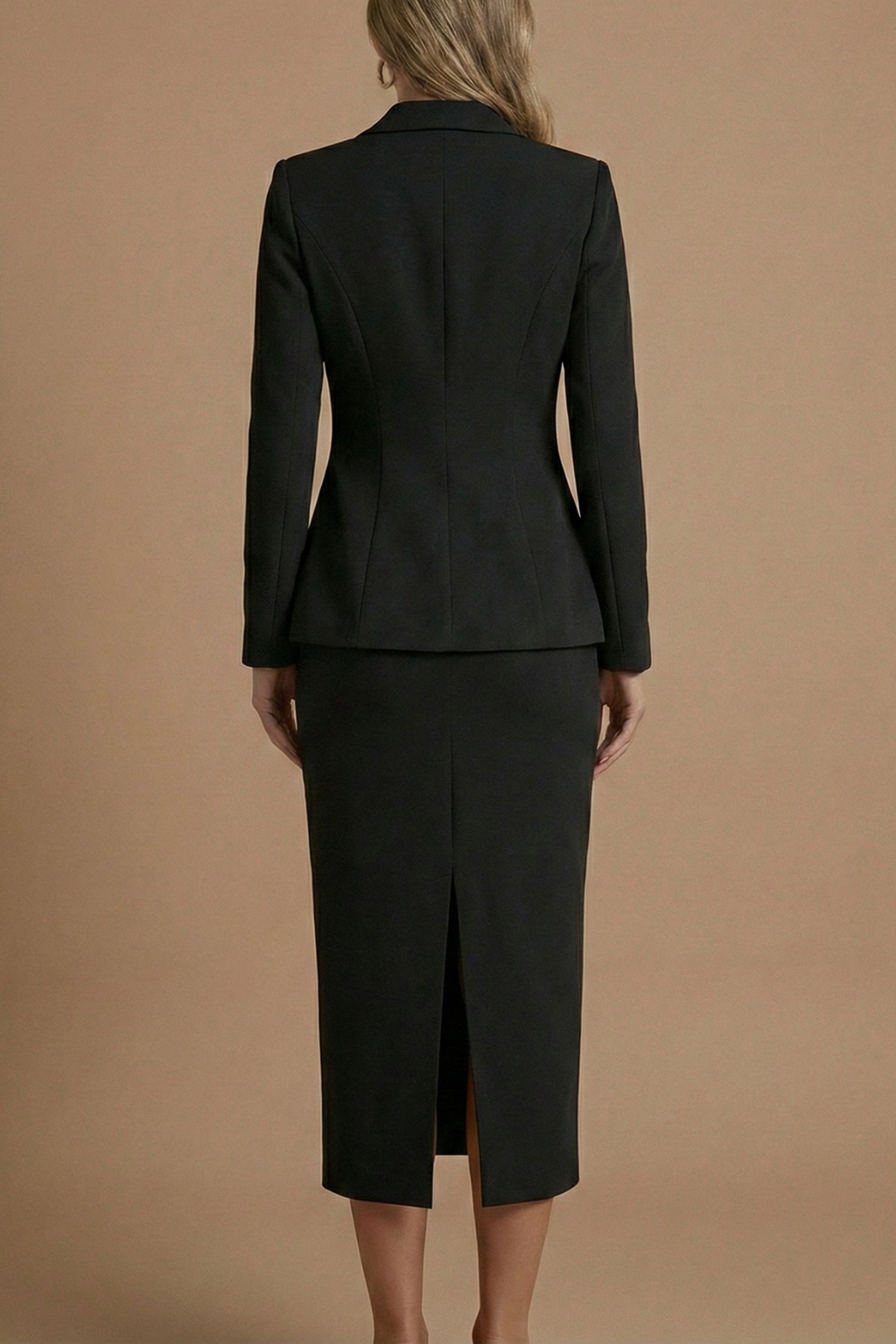 Women's Peplum Blazer and Midi Skirt Set – Square Neck