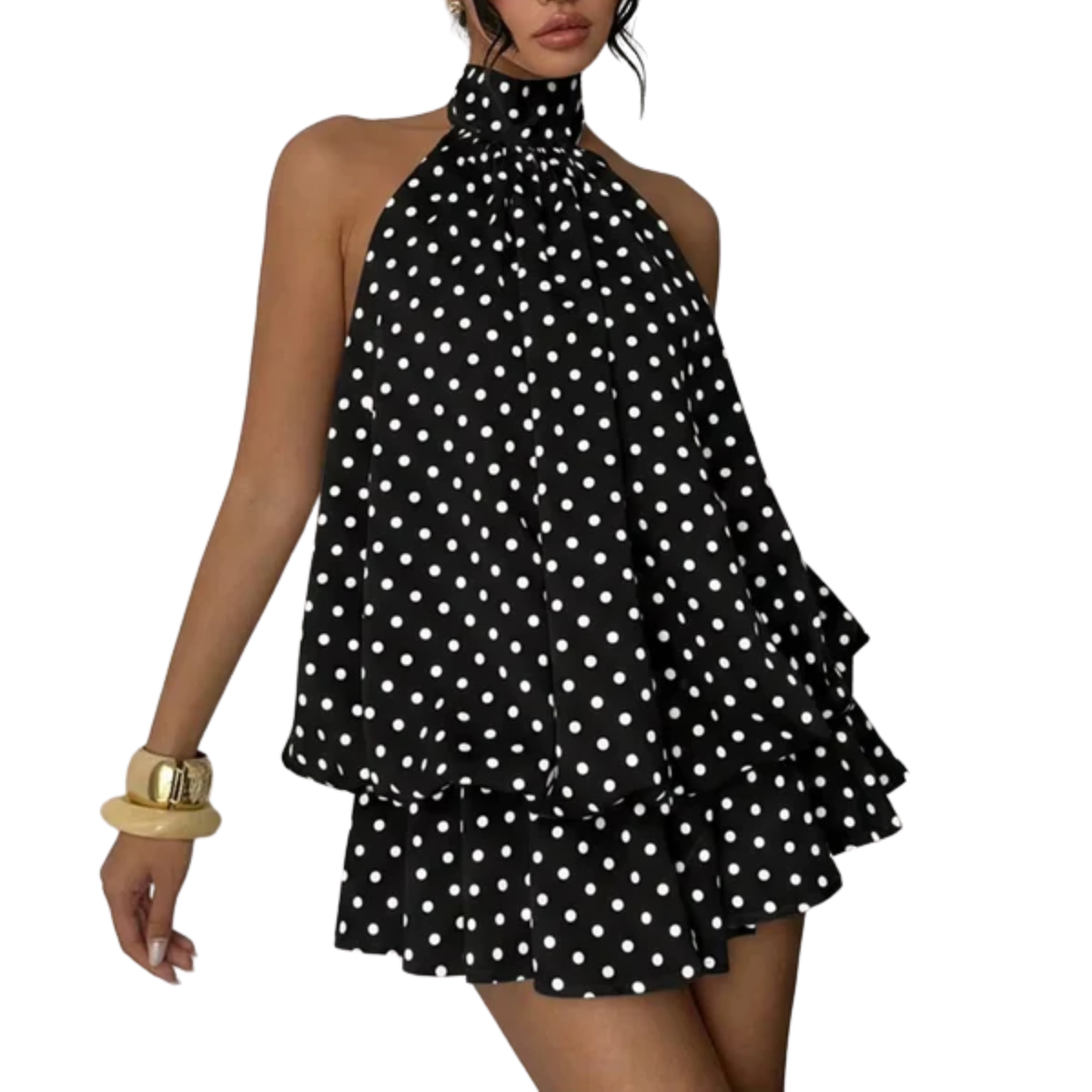 Women's Tiered Ruffle Mini Dress – Halter Open Back