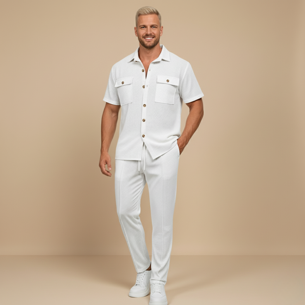 Men's Waffle-Knit Shirt and Shorts Set – Relaxed Matching Fit