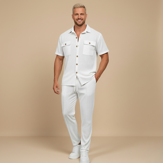 Men's Waffle-Knit Shirt and Shorts Set – Relaxed Matching Fit