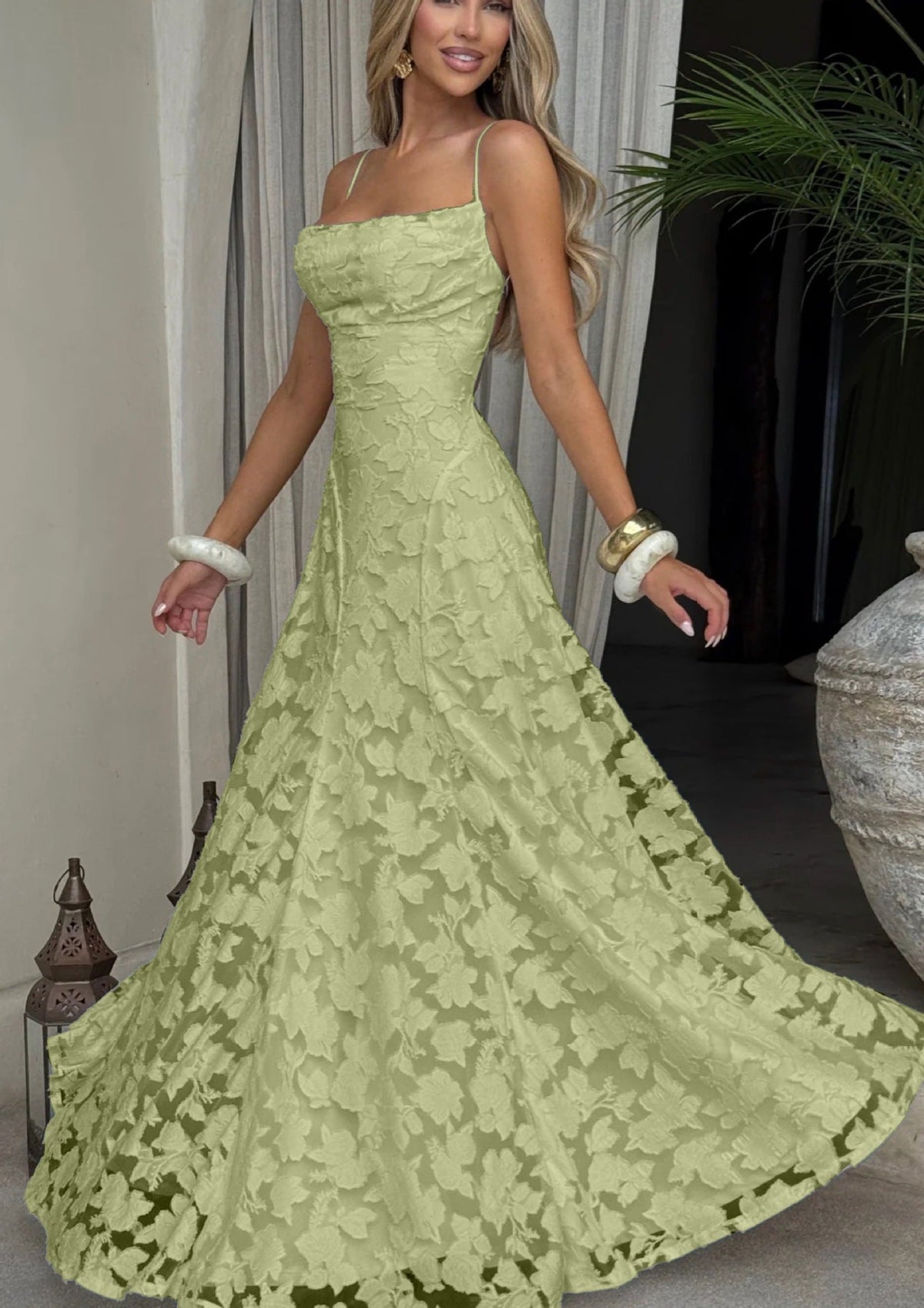 Women's Lace Maxi Dress – Fine Strap Floor Length