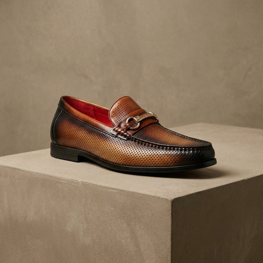 Men's Perforated Leather Loafers – Cushioned Non-Slip Sole