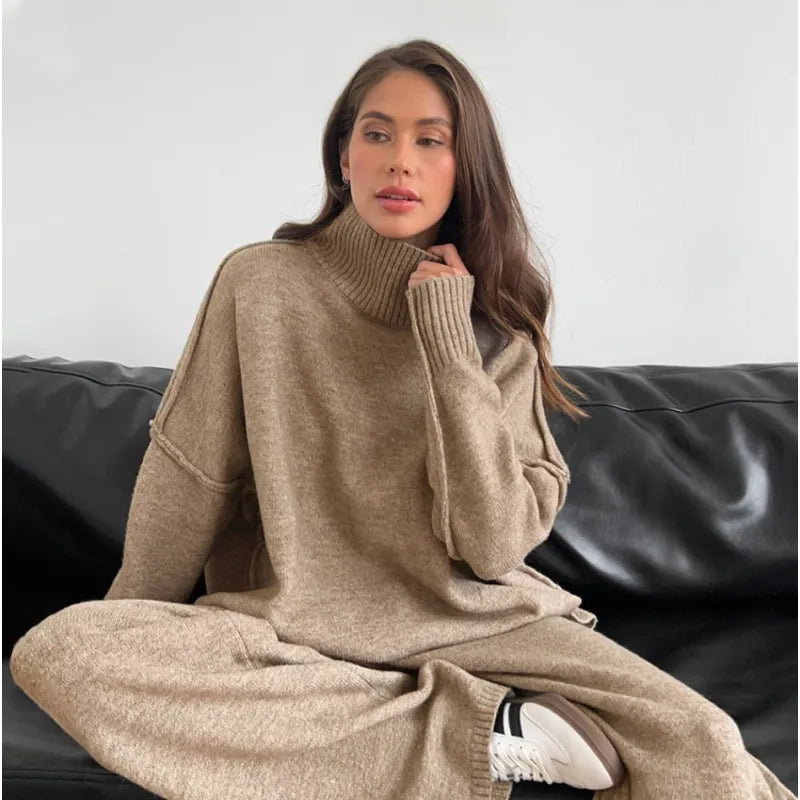 Women's Knit Pants Set – Relaxed Long Sleeve Fit