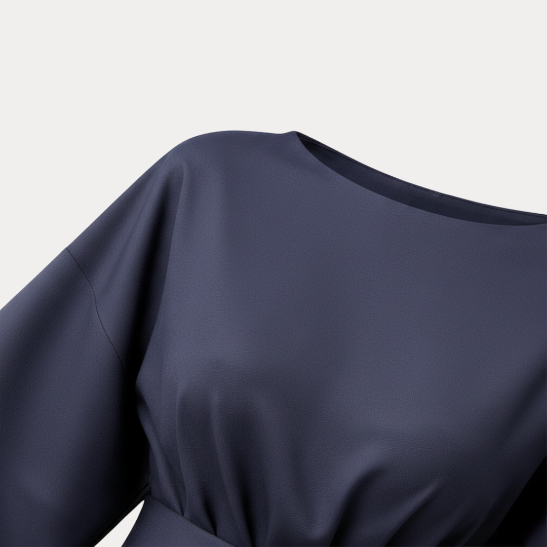 Women's Belted Wrap Midi Dress – Wide Flowing Sleeves