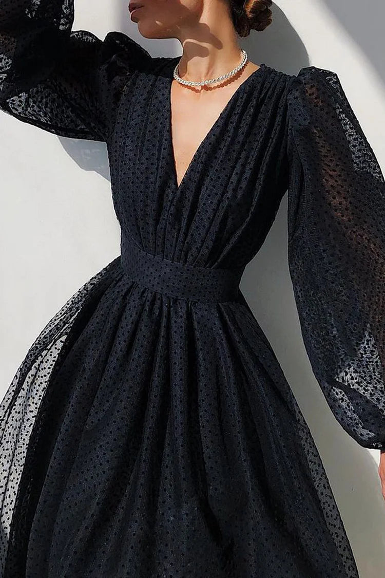 Women's Wrap Midi Dress – Polka Dot Balloon Sleeve