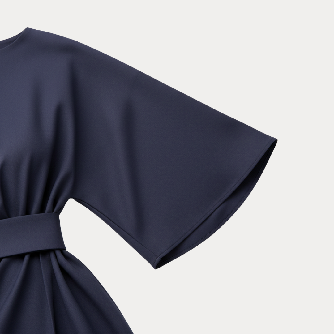 Women's Belted Wrap Midi Dress – Wide Flowing Sleeves