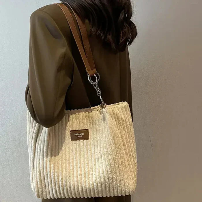 Women's Corduroy Tote Bag – Structured Zip-Top Shape
