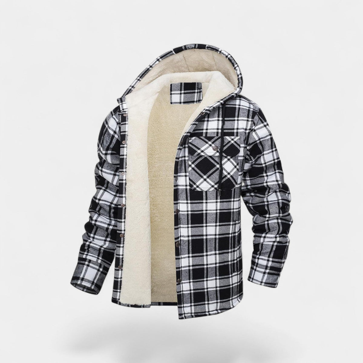 Men's Hooded Cotton-Blend Jacket – Plaid Fleece Lining