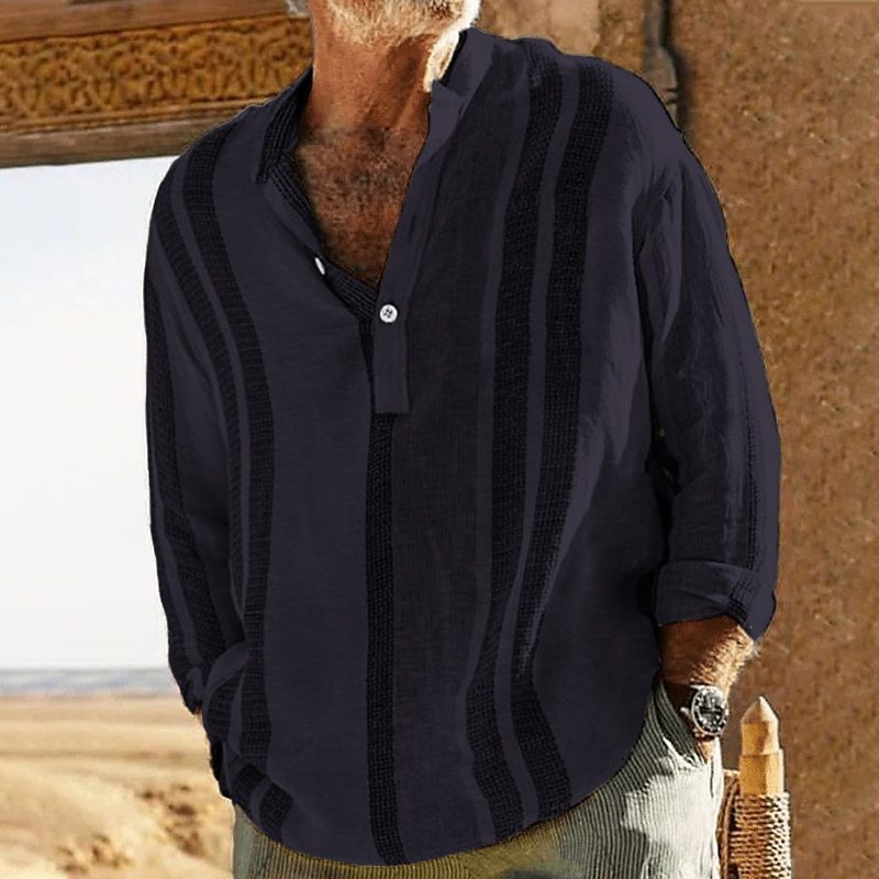 Men's Short Sleeve Shirt – Striped Stand Collar