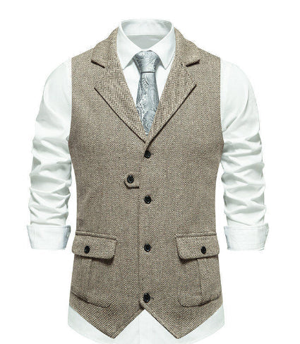Men's Herringbone Vest – Tailored Single-Breasted Fit