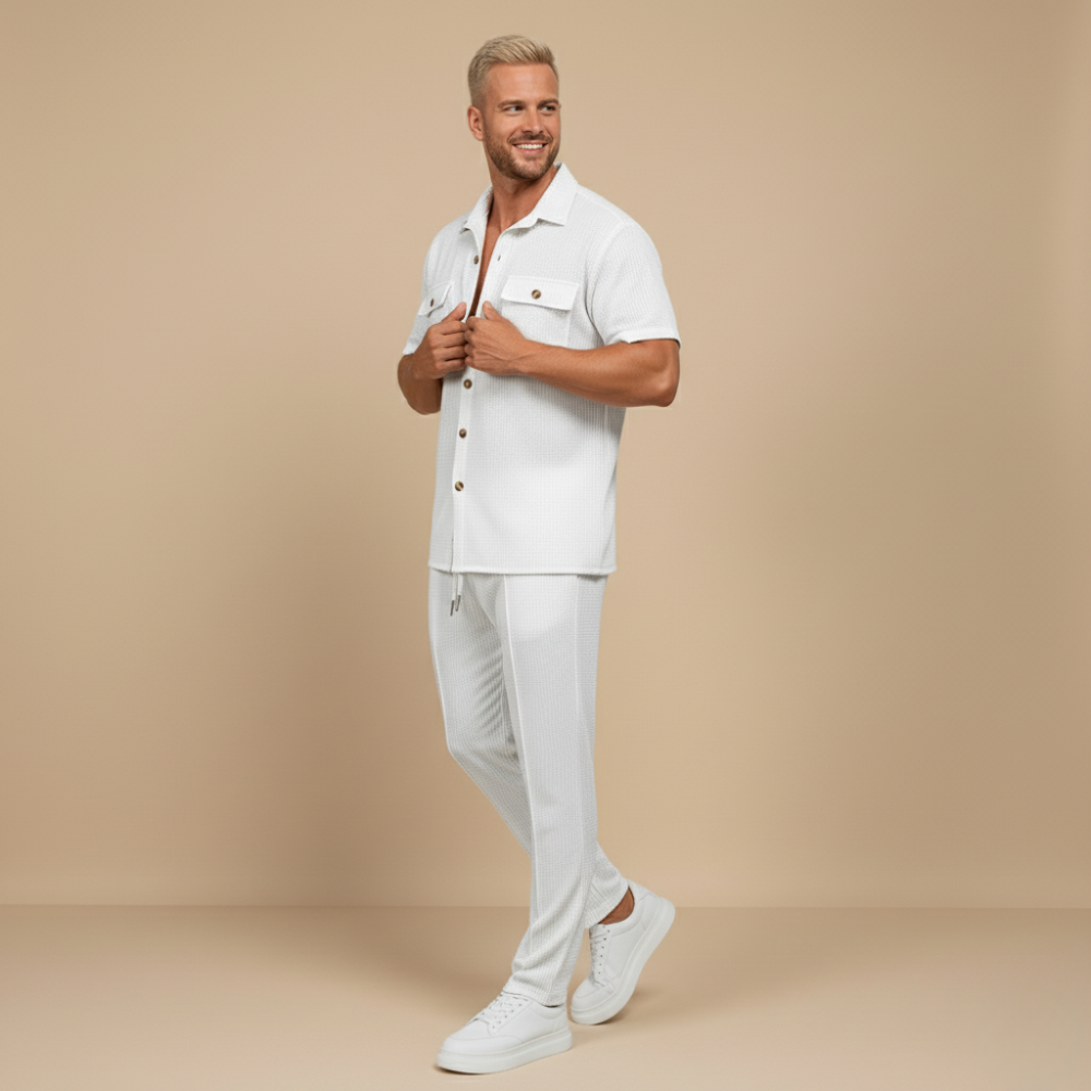 Men's Waffle-Knit Shirt and Shorts Set – Relaxed Matching Fit