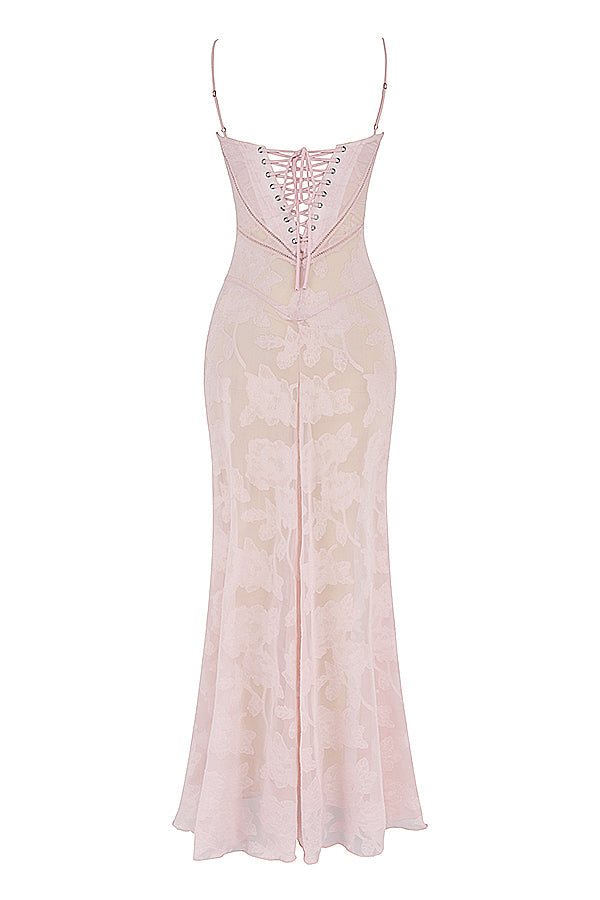 Women's Strappy Maxi Dress – Embroidered Flared Hem