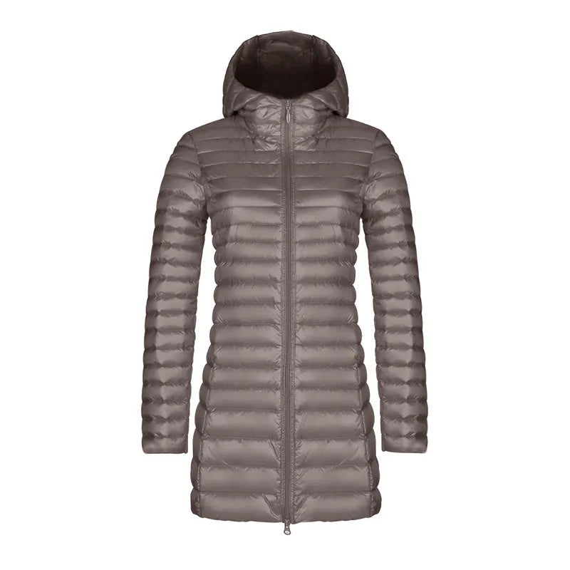 Women's Quilted Puffer Coat – Hooded Slim Mid-Length