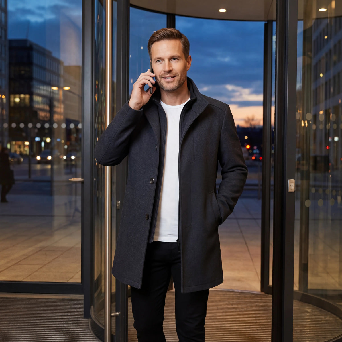 Men's Wool Coat – Double Collar Mid-Length