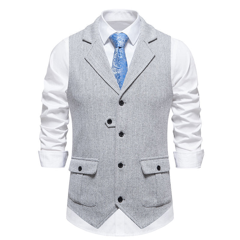Men's Herringbone Vest – Tailored Single-Breasted Fit
