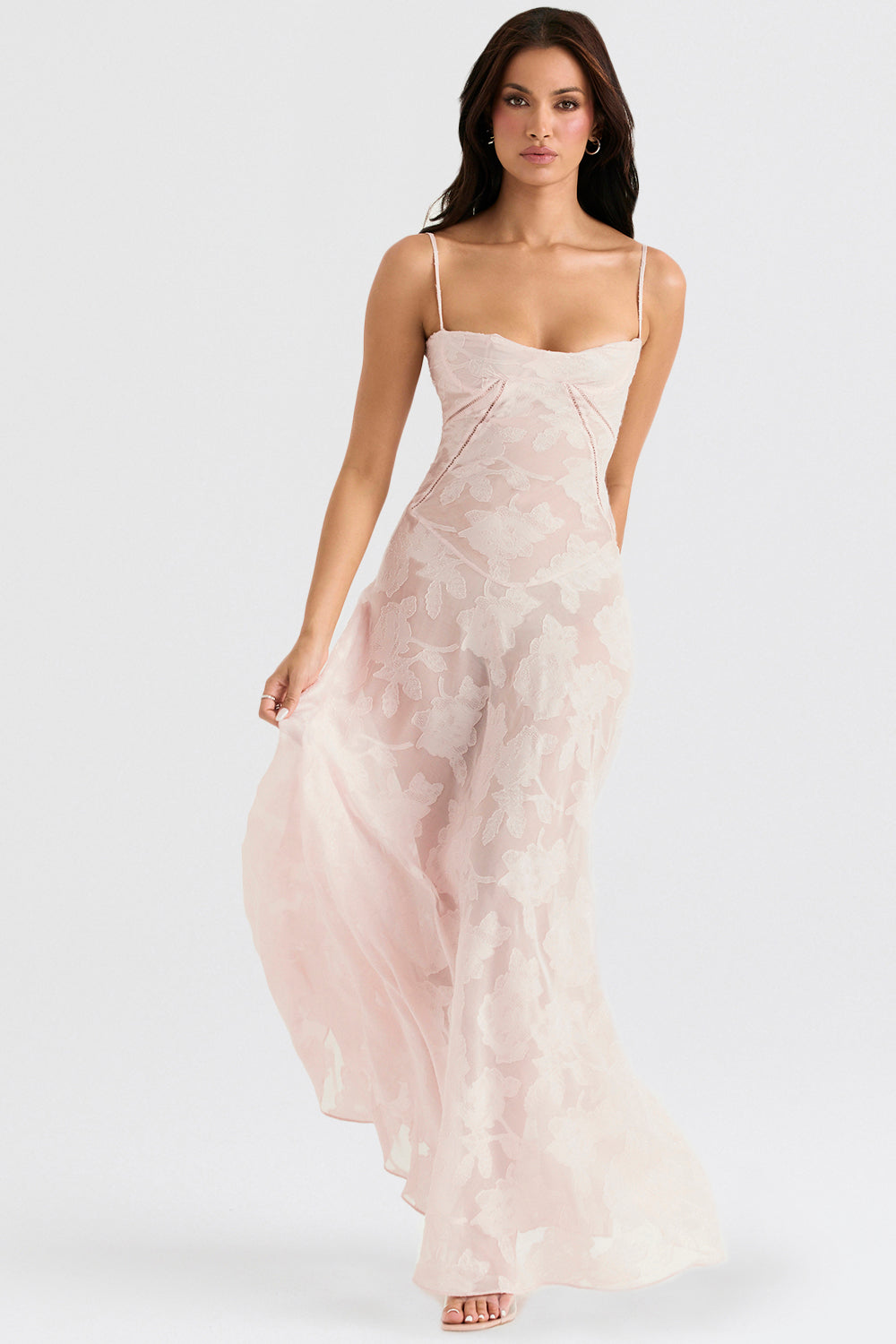 Women's Strappy Maxi Dress – Embroidered Flared Hem