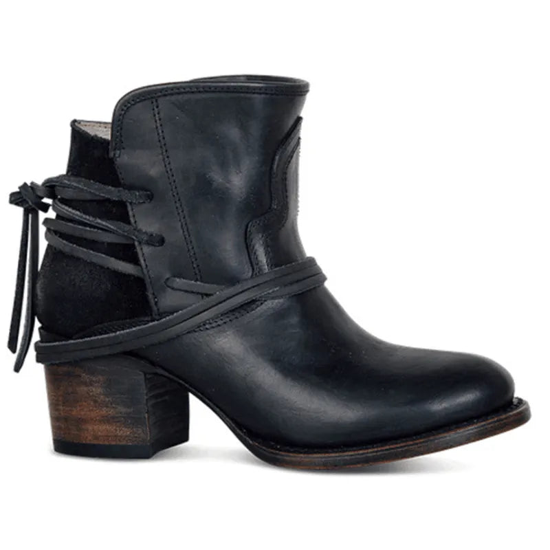 Women's Cowboy Boots – Wrap Lace Stacked Heel