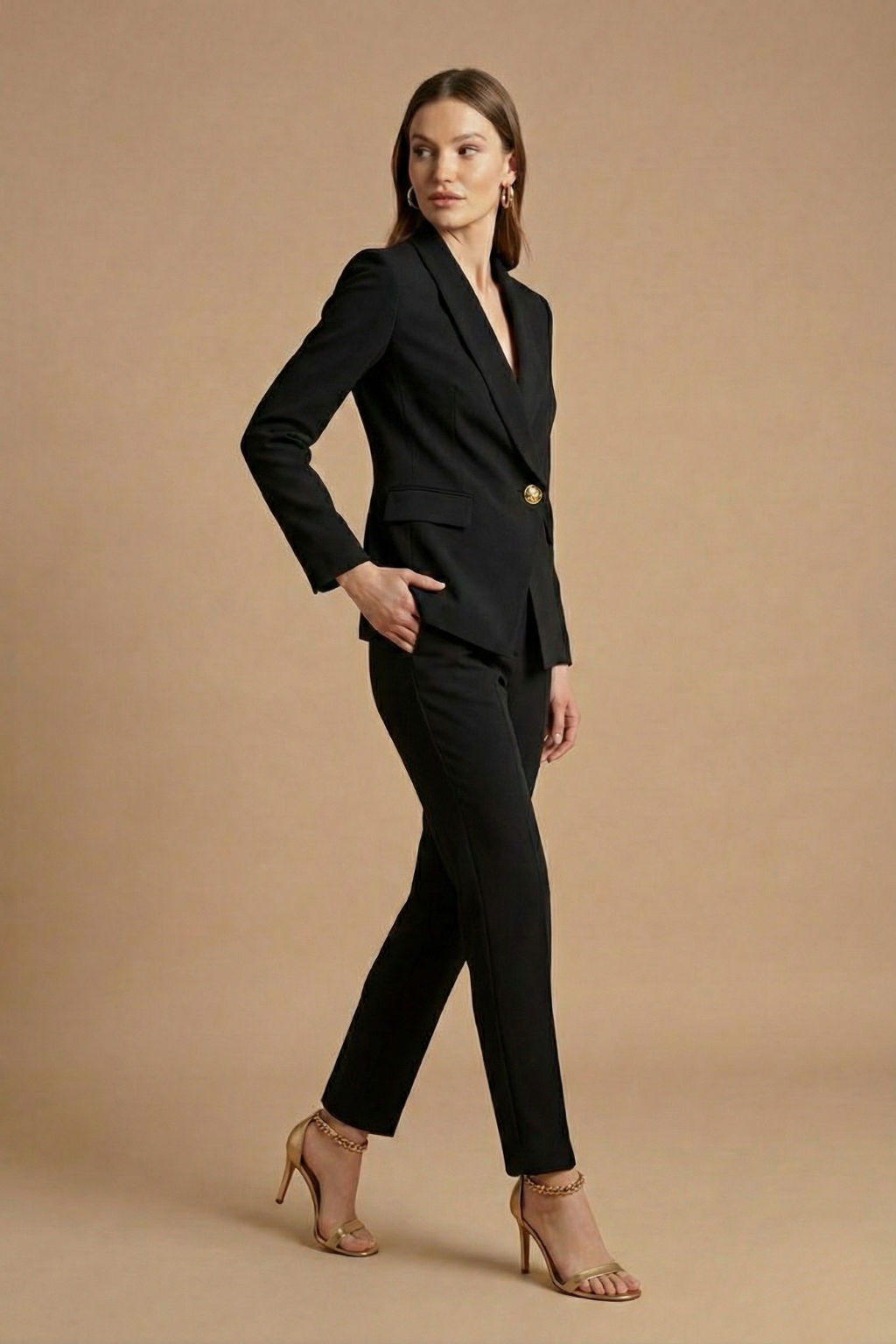 Women's Two-Piece Suit Set – Slim Blazer, Straight Pants