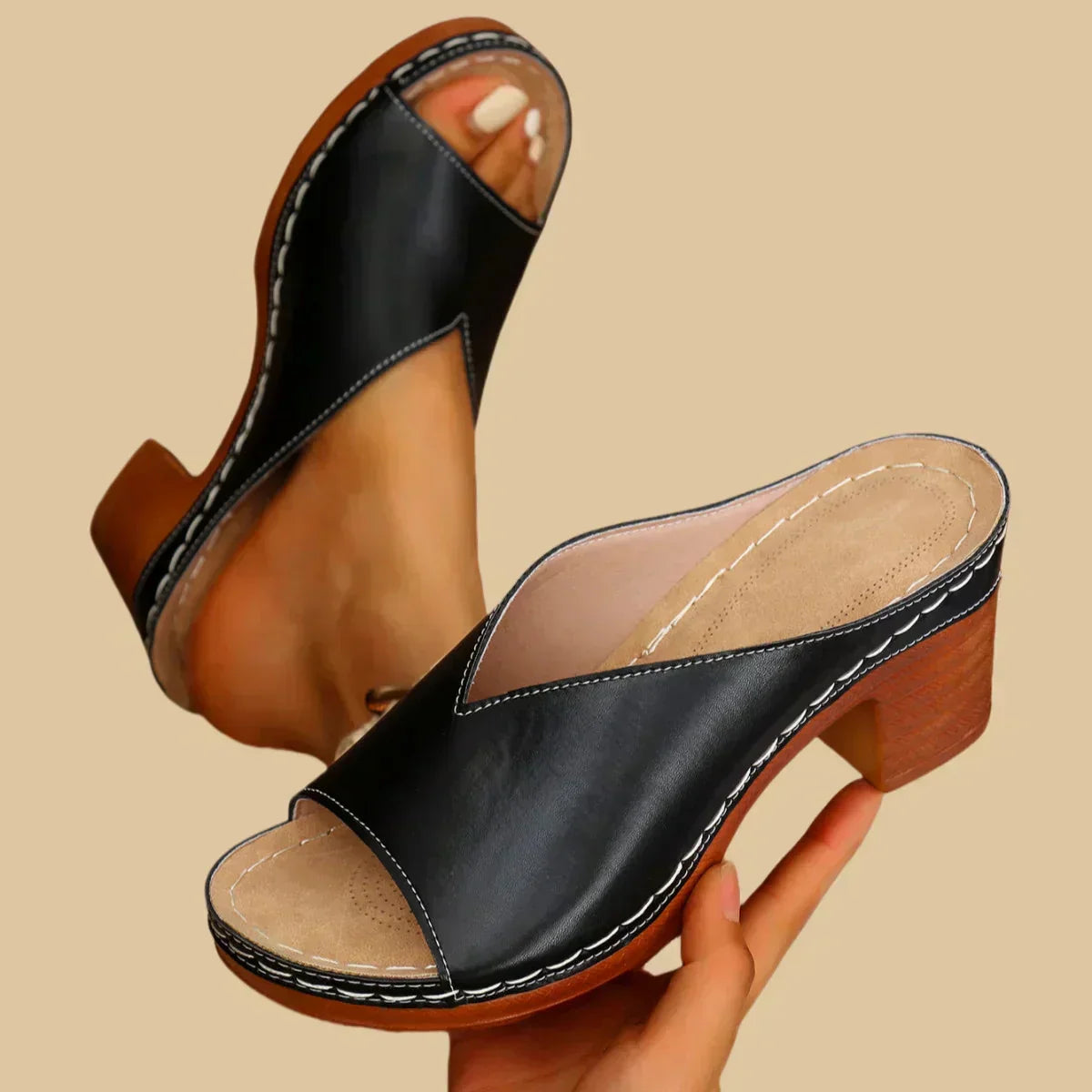 Women's Heeled Mule Sandals – Open-Back Slip-On