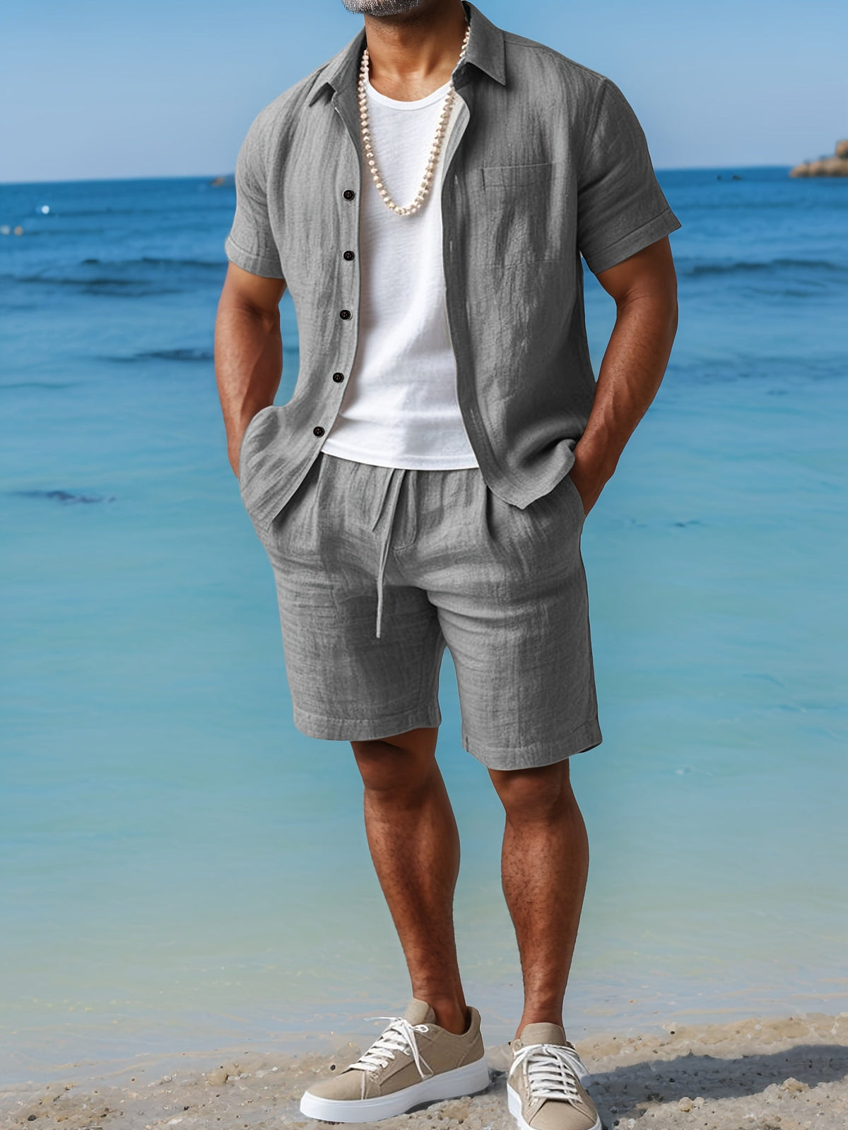 Men's Linen Shirt and Shorts Set – Short Sleeve Regular Fit