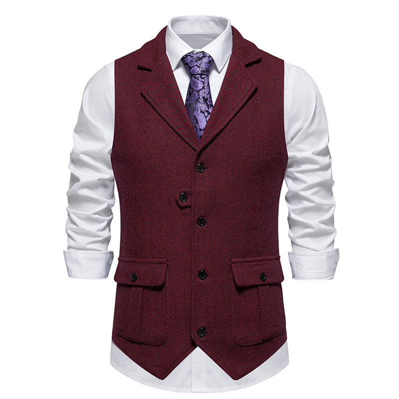 Men's Herringbone Vest – Tailored Single-Breasted Fit