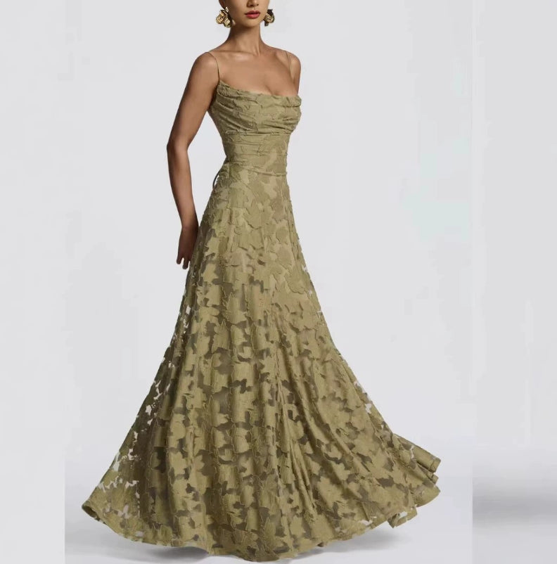 Women's Lace Maxi Dress – Fine Strap Floor Length