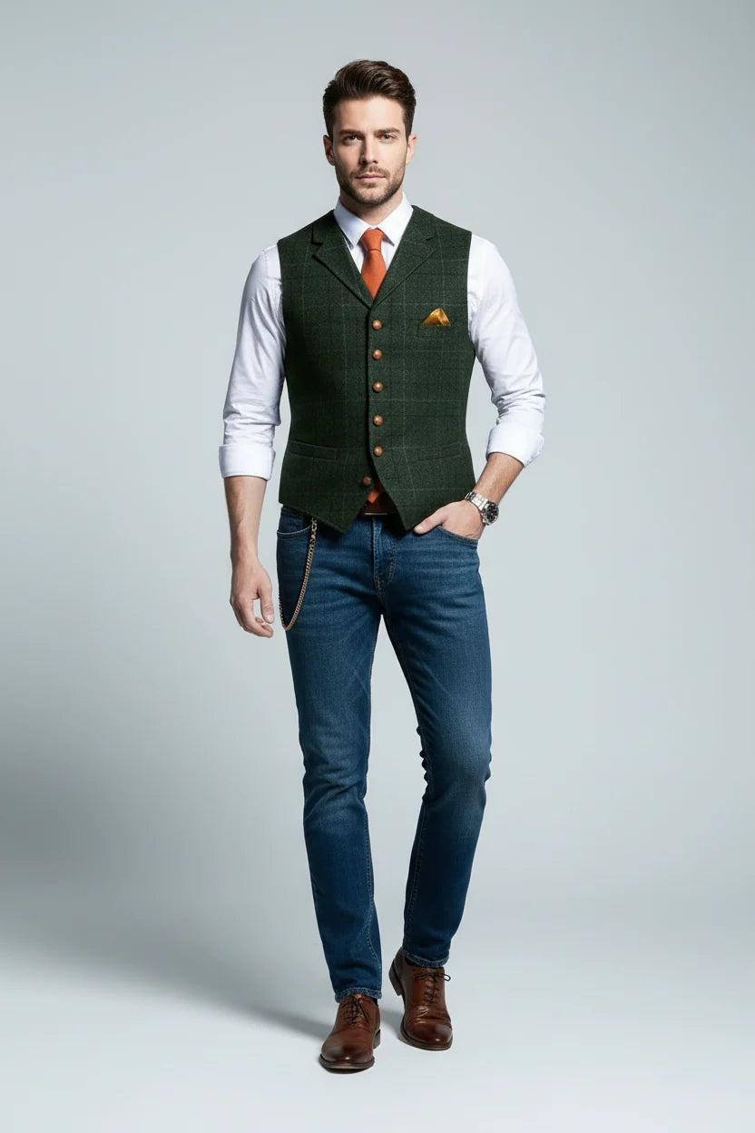 Men's Slim Check Vest – Lapel Collar Detail