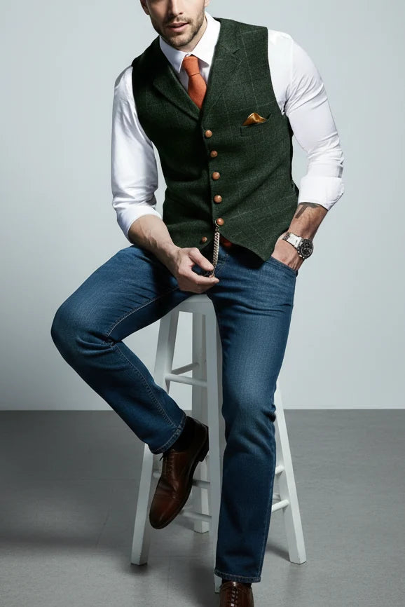 Men's Plaid Vest – Slim Lapel Collar Cut