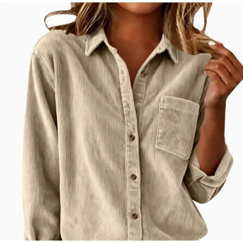 Women's Corduroy Overshirt – Striped Collar Relaxed Fit