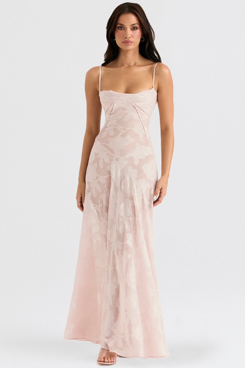 Women's Strappy Maxi Dress – Embroidered Flared Hem
