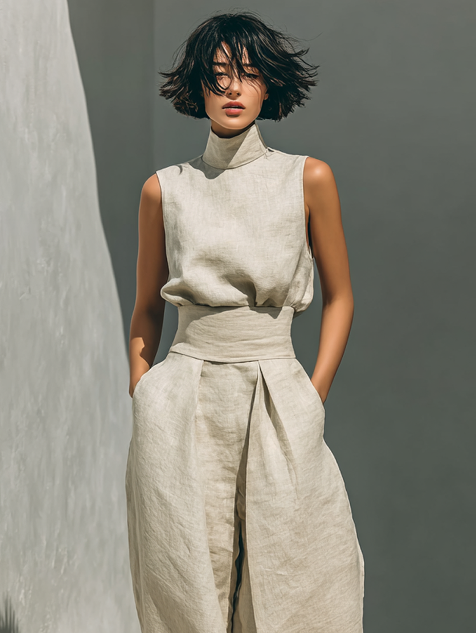 Women's Sleeveless Wide-Leg Pant Set – High-Neck Top