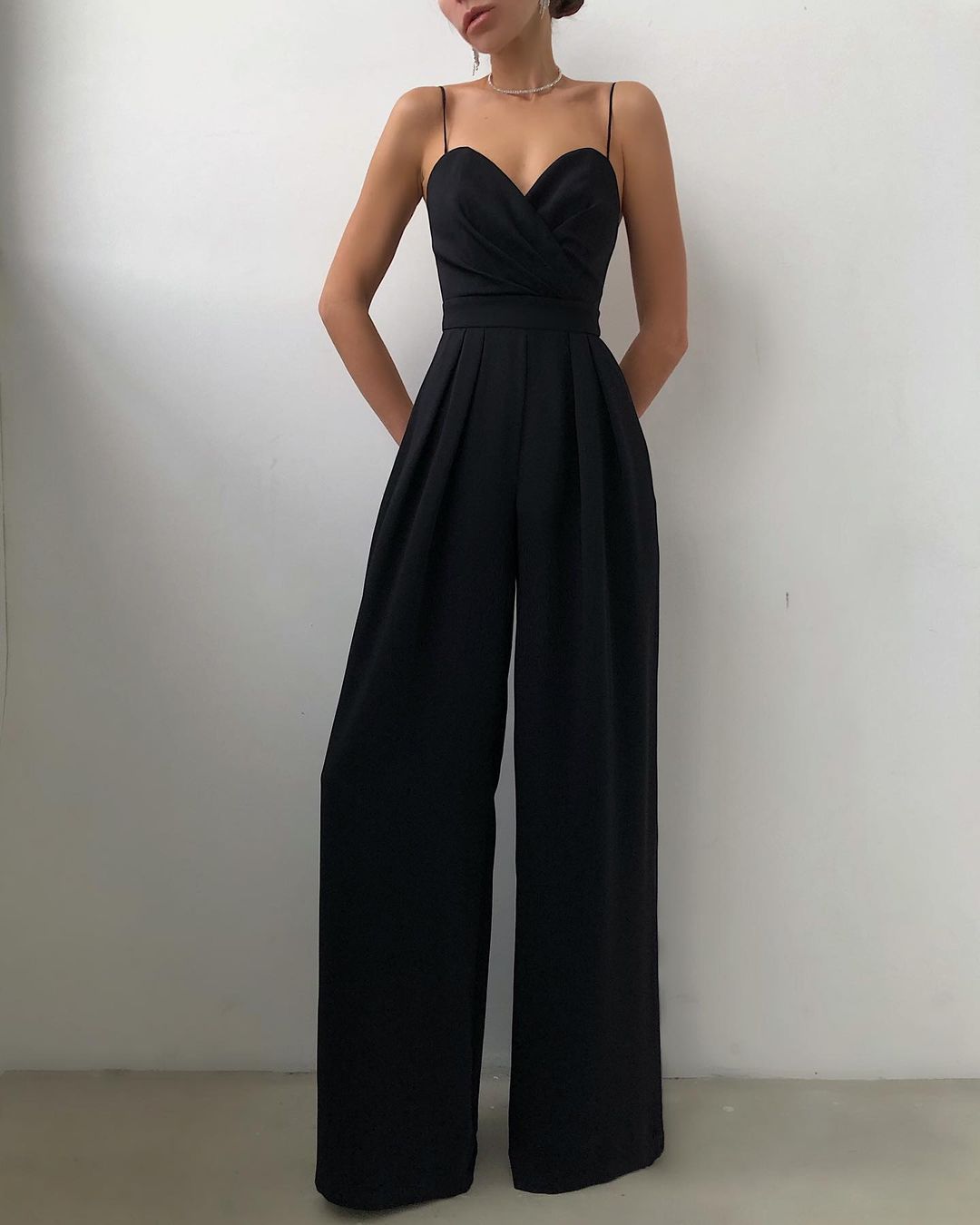 Women's Wide-Leg Jumpsuit – Sweetheart Neck High Waist