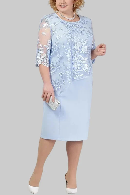 Women's Embroidered Midi Dress – Sheer Lace Sleeves