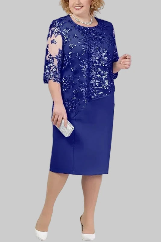Women's Embroidered Midi Dress – Sheer Lace Sleeves