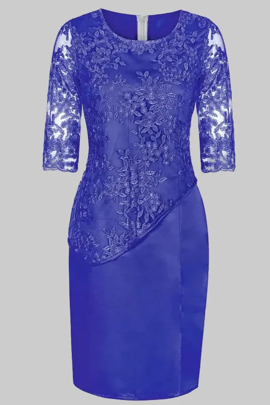Women's Embroidered Midi Dress – Sheer Lace Sleeves