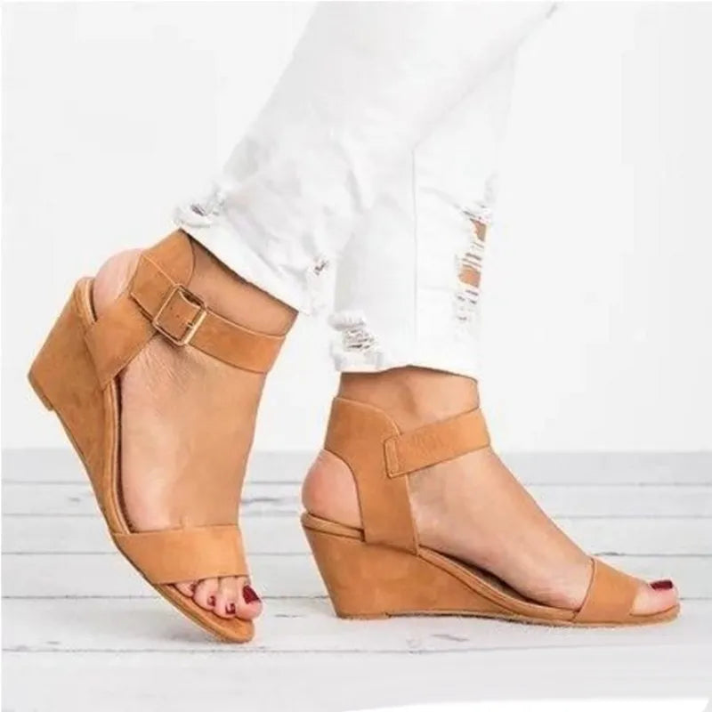 Women's Wedge Sandal – Elastic Ankle Strap