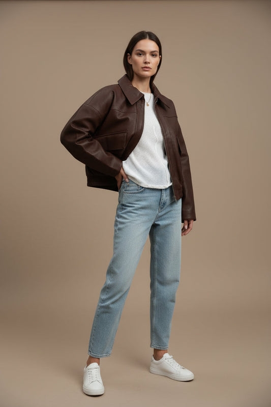 Women's Vegan Leather Jacket – Patchwork Relaxed Fit
