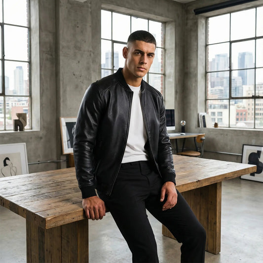 Men's Leather Jacket – Stand Collar Minimal Cut