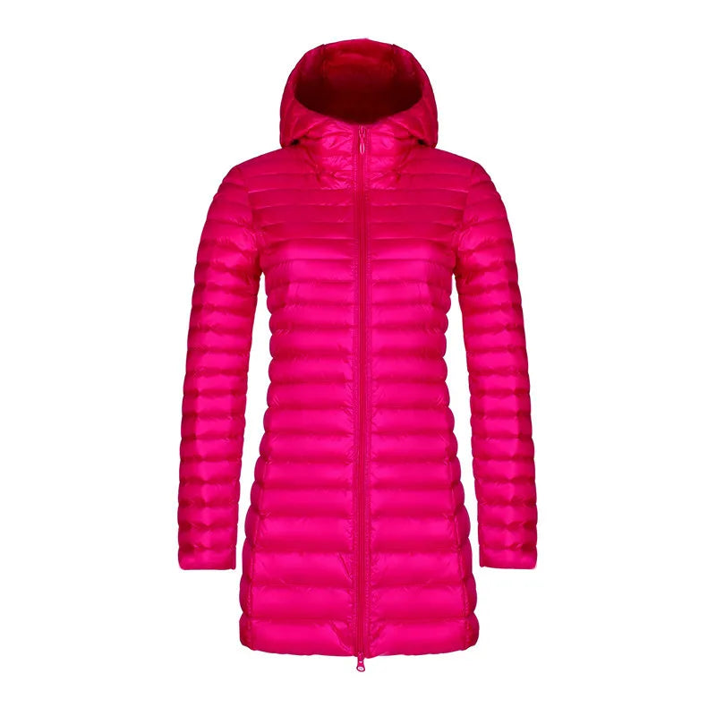 Women's Quilted Puffer Coat – Hooded Slim Mid-Length